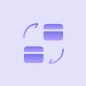 Blue icon with two arrows forming a circle around two stacked blocks, representing data synchronization or process flow.