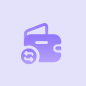 Blue icon of a wallet with arrows indicating exchange, representing financial transactions or digital wallet functionality.